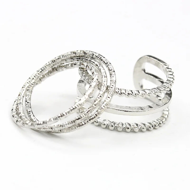 2 шт./компл. Многослойные кольца золотистые серебристые с потертостями полые