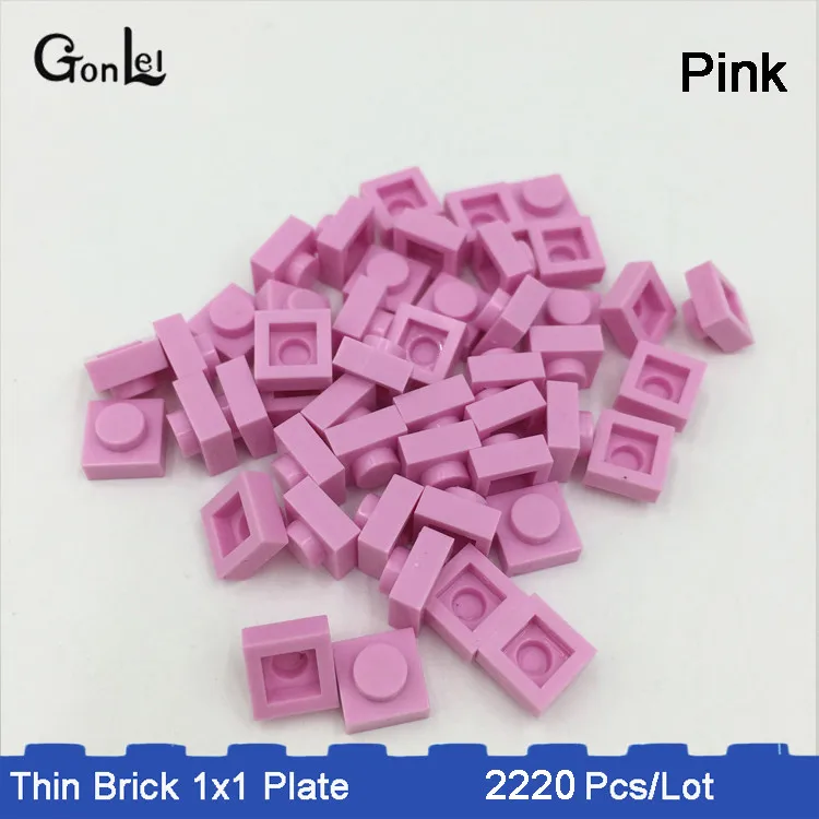 pink color 2220 шт./лот MOC кирпич 1x1 пластины части 33 цвета выбор сделать qr-код и MOC Конструкторы блоки DIY игрушка ребенок совместим с - Цвет: pink color