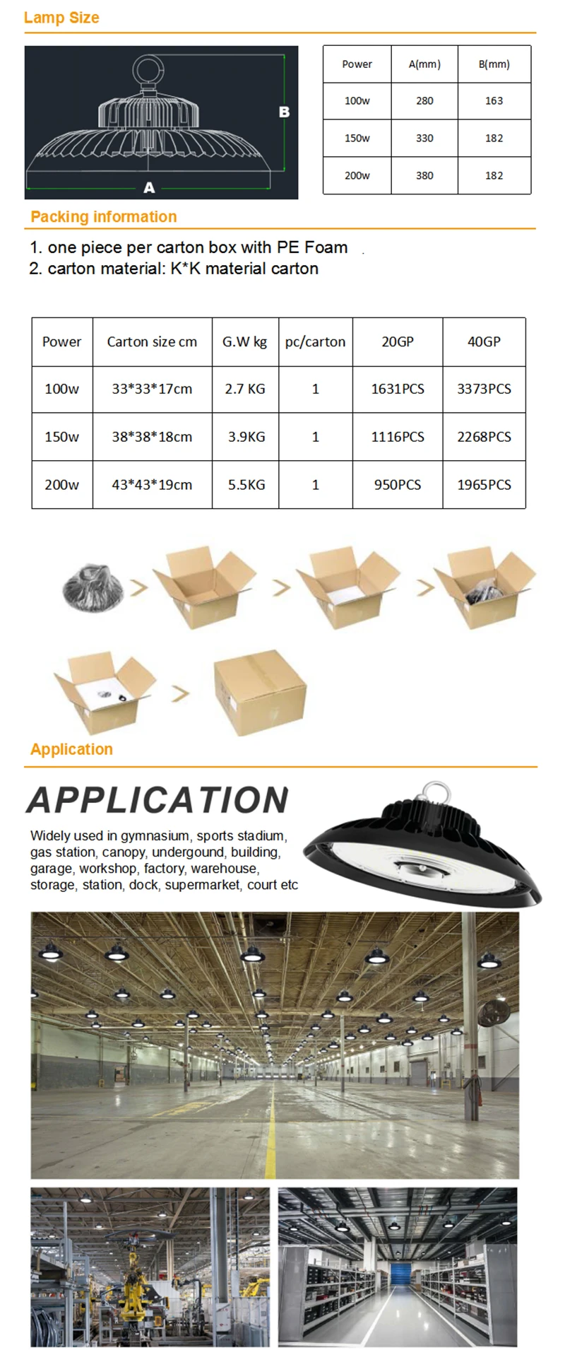 Gelanlaite 100 w 150 w 200 w 170lm/W НЛО светодиодный подвесной светильник типа high bay свет, 6000 K, IP65 из водонепроницаемого материала Нормальная Стиль/микроволновая печь индукции