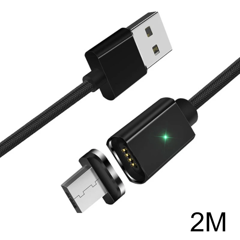 2m Для самых популярных Android Магнитный Micro USB кабель синхронизации данных нейлоновый Плетеный светодиодный индикатор магнитное зарядное устройство, кабель с поддержкой зарядки - Цвет: 2m