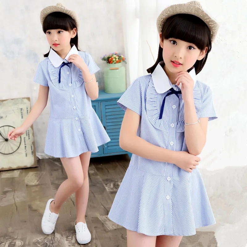 Dresses for Girls Summer Stripe Shirts Vestdio Infantil Kids Casual Dress Children Blouses Clothes 4 6 7 8 9 10 12 Years | Детская