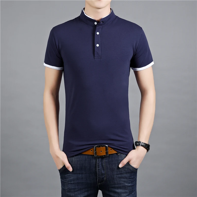 Летние мужские поло 100% хлопок воротник стойка с короткими рукавами рубашки