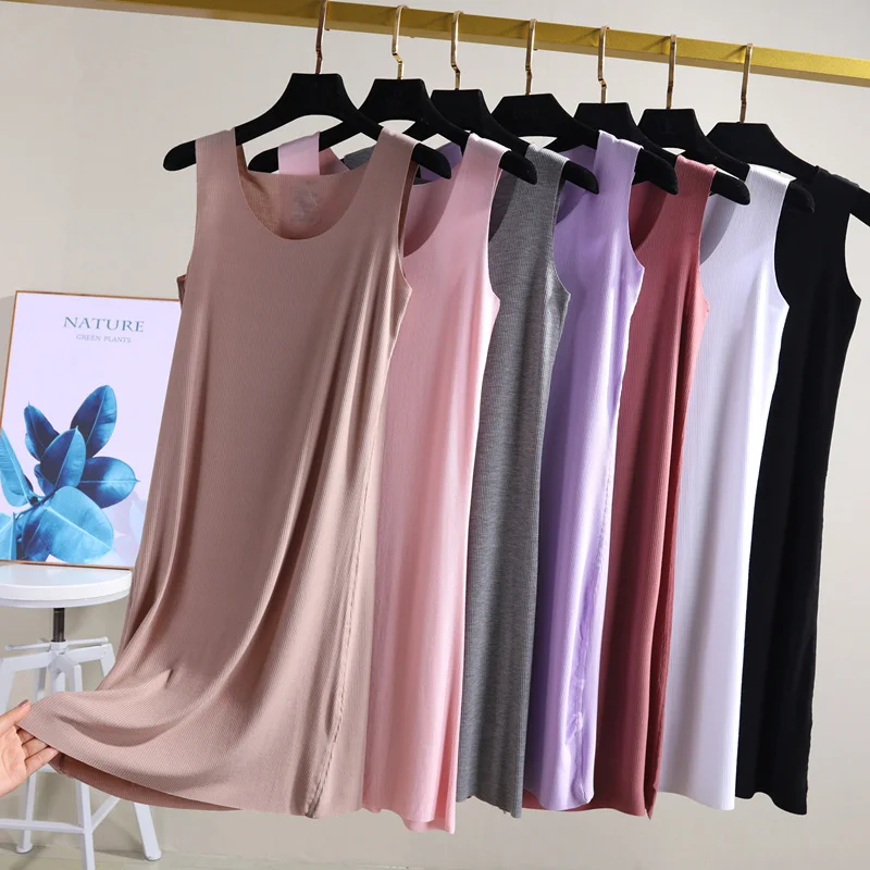 Летнее Повседневное платье без рукавов с круглым вырезом свободное на бретелях