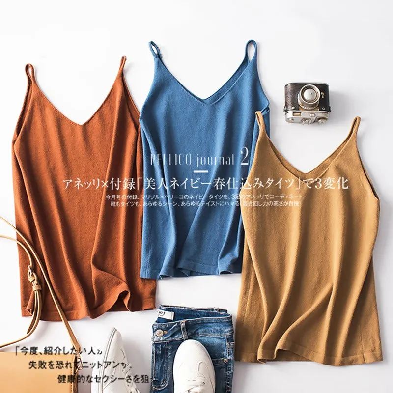 Распродажа летние цвета женские тянущиеся трикотажные майки с v образным вырезом