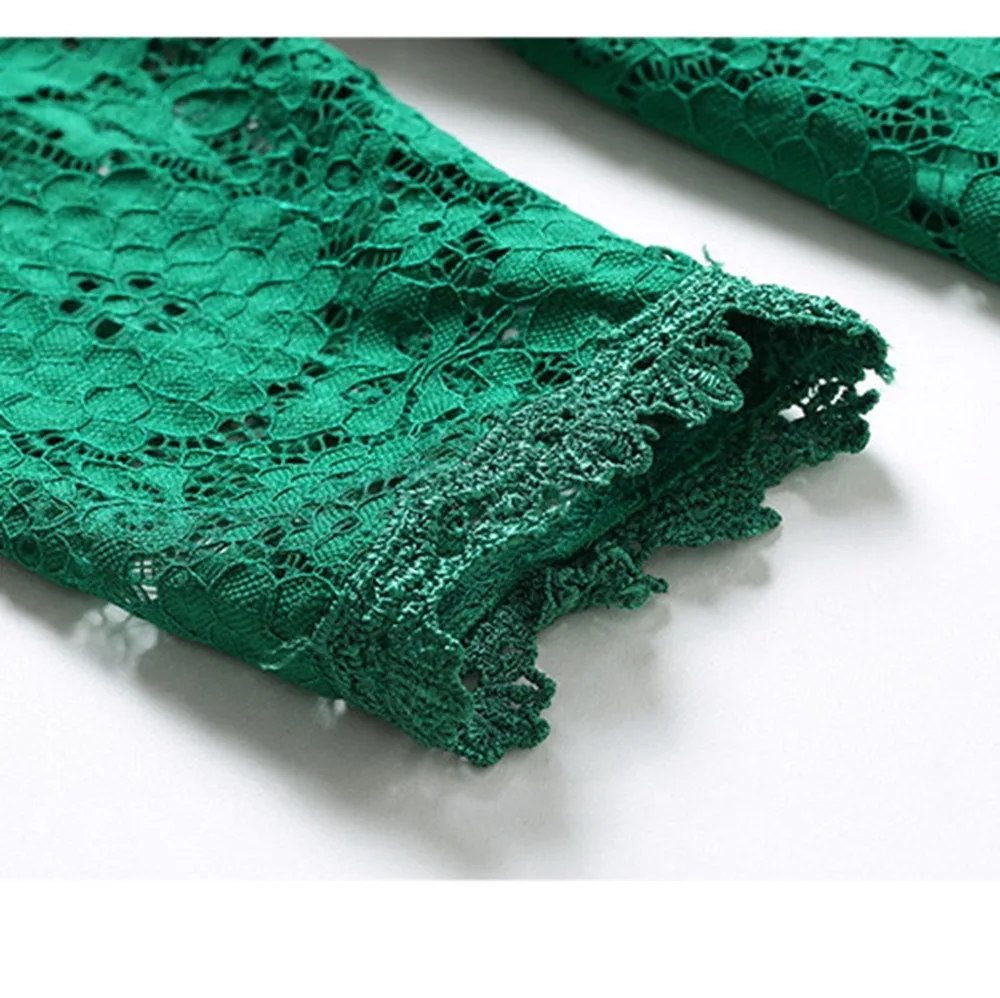 Summer Dress 2018 Women Fashion Slim Black Green V Neck Sleeves Lace Hollow Long Dresses vestedido | Женская одежда