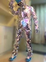 super exaggerated show mirrors clothes concert male singer sequins jacket pants bar nightclub wear party paillette costume