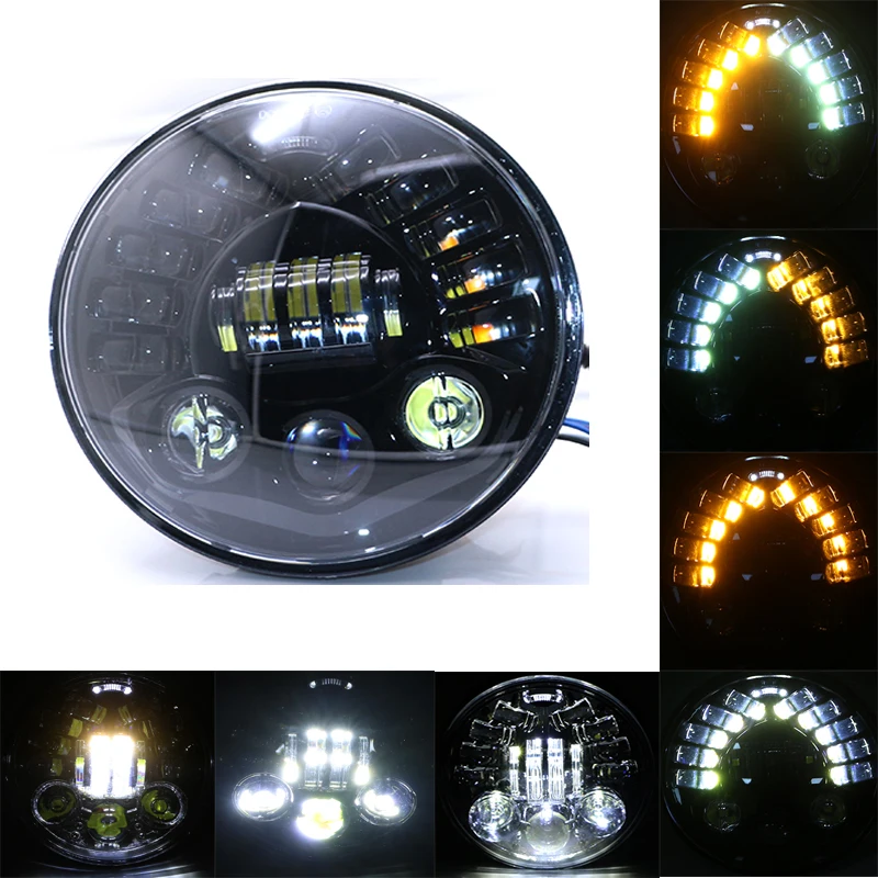

Motorcycle LED 7 Inch Headlamp Moto Round 55W Headlight Scooter Retro Black Universal Head Light Motor Fashion 7" Front Lamp