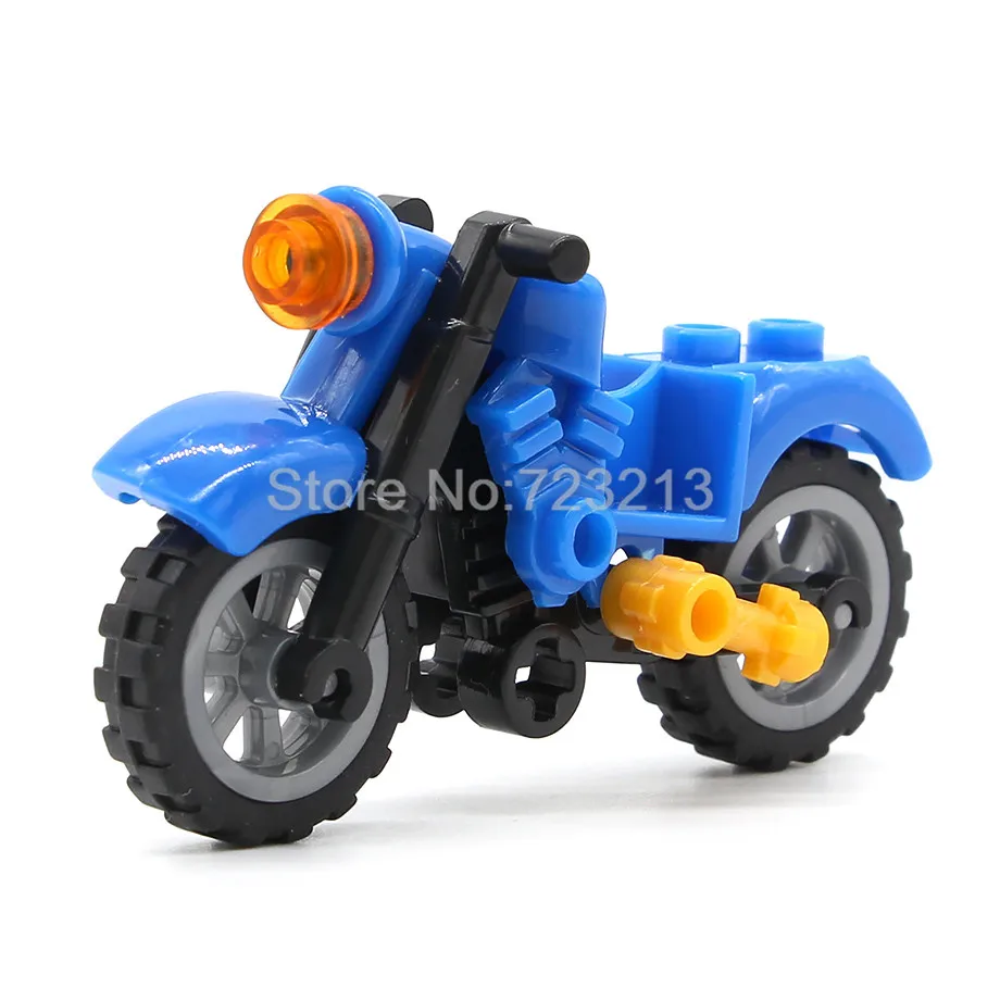 Harley Moto Одиночная транспортных средств аксессуары для мотоциклов MOC части военный спецназ город строительные блоки модель игрушки для детей - Цвет: Blue