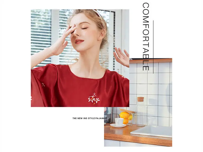 Women's sleepwear princess Simulated Silk Sleepwear Ladies Summer Bat Sleeve Sleeping Skirt Ladies Large Housewear nightwear