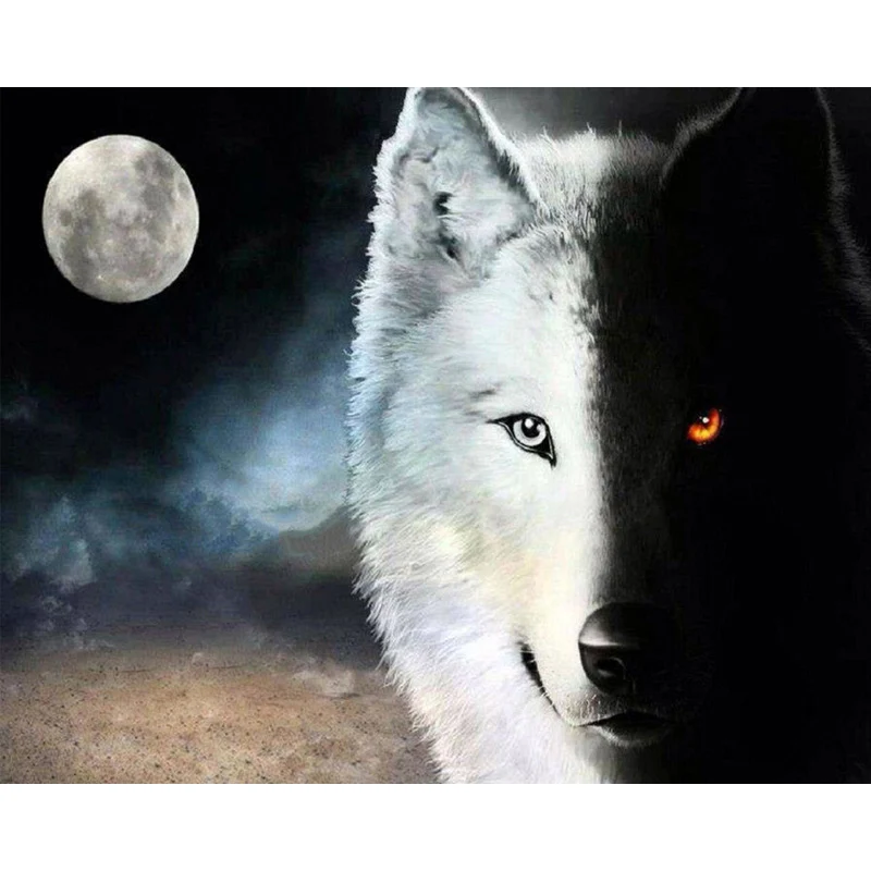 

Full Drill Round Diamond Embroidery 5D DIY Diamond Painting Black and White Wolf Pattern Cross Stitch Wall Stickers