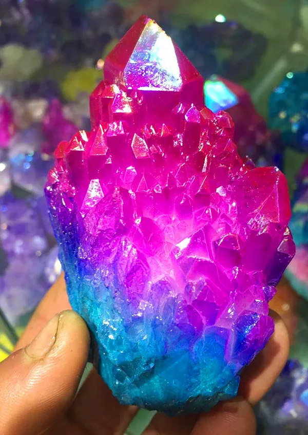 Удивительный зеленый фиолетовый камень Aura Angel Quartz Crystal титановый висмут