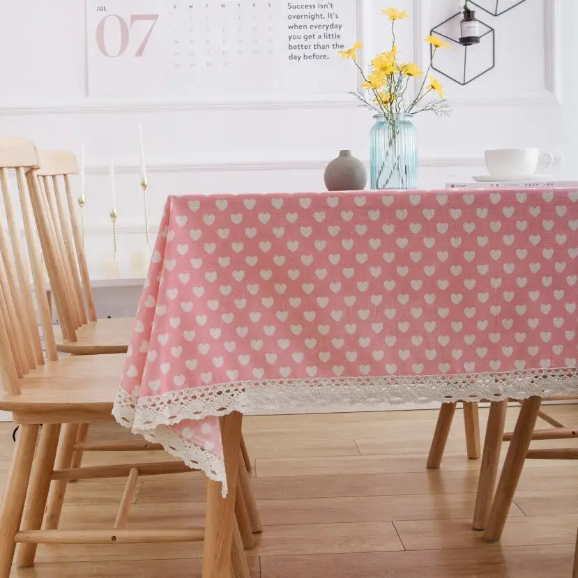 Милое розовое сердце Хлопок Лен с рисунком скатерть кухонный чай столовая крышка