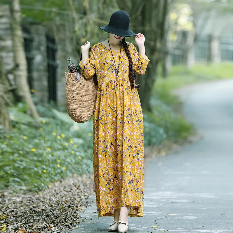 Летние Для женщин из хлопка и льна с цветочным принтом Robe платье на бретелях Этническая Винтаж Мори Девушка Свободные Boho Beach-линии платья Vestidos