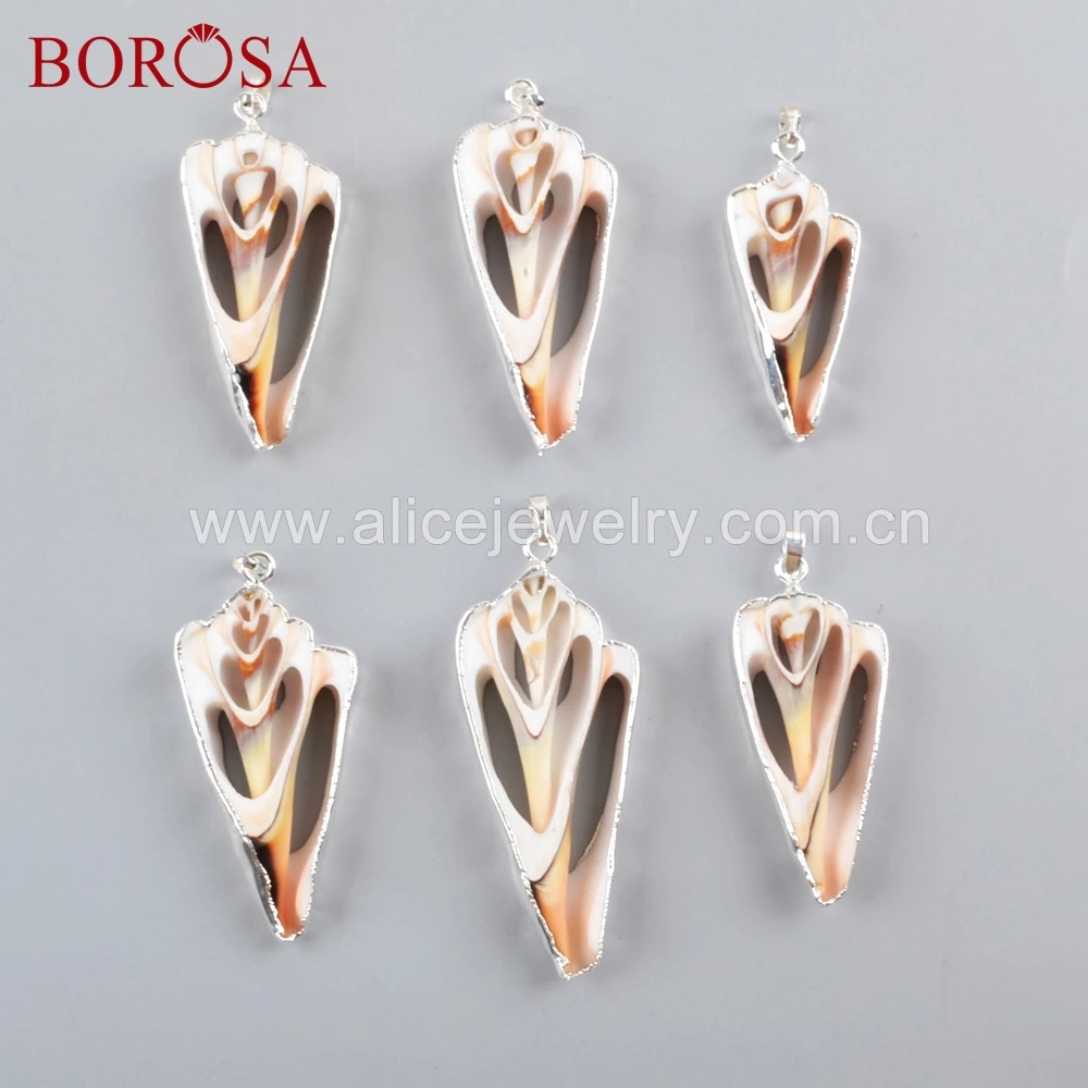 BOROSA 10 шт. посеребренные бусины с натуральным кулоном в виде раковины ювелирные