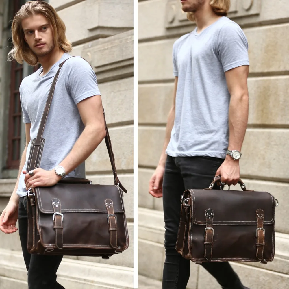 

TIDING Real Leather Backpack Vintage Shoulder Bag Laptop Men Cross Body Bag 10597