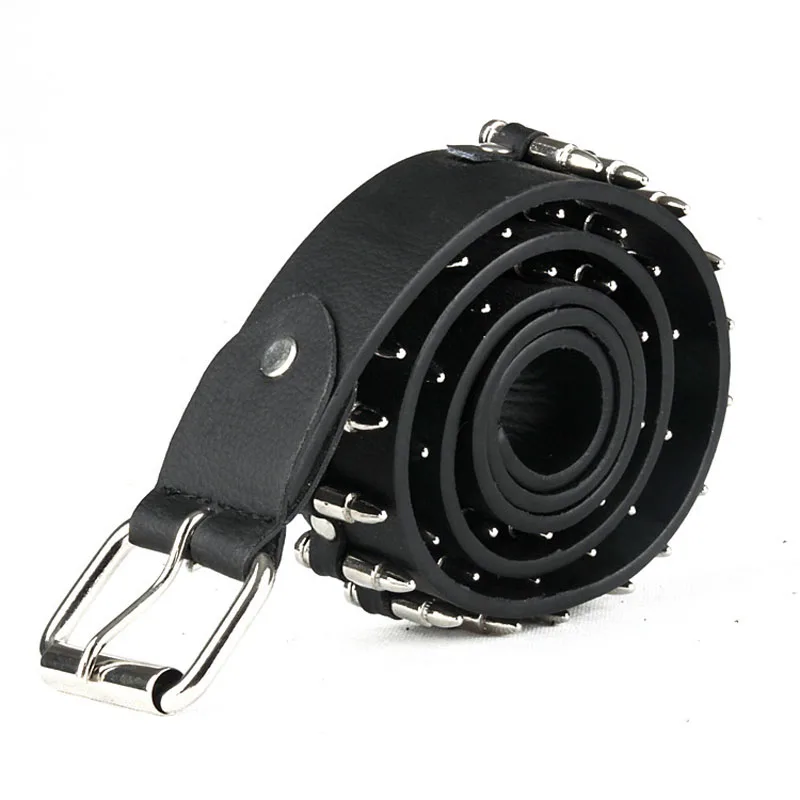 Ремень из коровьей кожи для мужчин и женщин черный пояс в стиле панк нержавеющей
