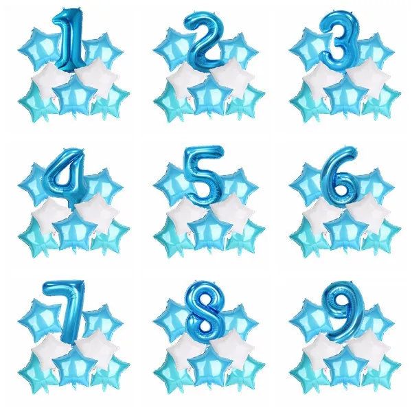 Blue 8 шт./партия, мульти 32 дюймовые баллоны с цифрами и звездами, Гелиевый шар для малышей, От 1 до 5 лет, с днем рождения, детские игрушки, украшения - Цвет: Blue