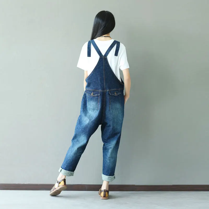 

2019 Women Baggy Denim Jumpsuit boyfriend style pants Hip hop drop crotch Overalls Ladies salopette Winter loose jeans 031503