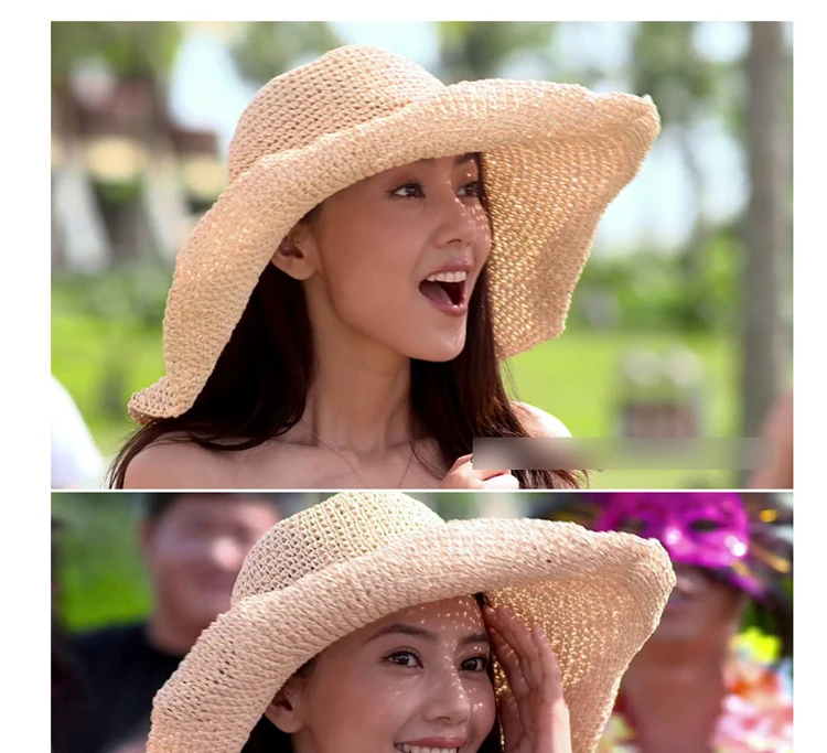

Women Summer Large Brim Foldable Sun Hats Handmade Crochet Straw Beach Hat Sun Protection Hat Female