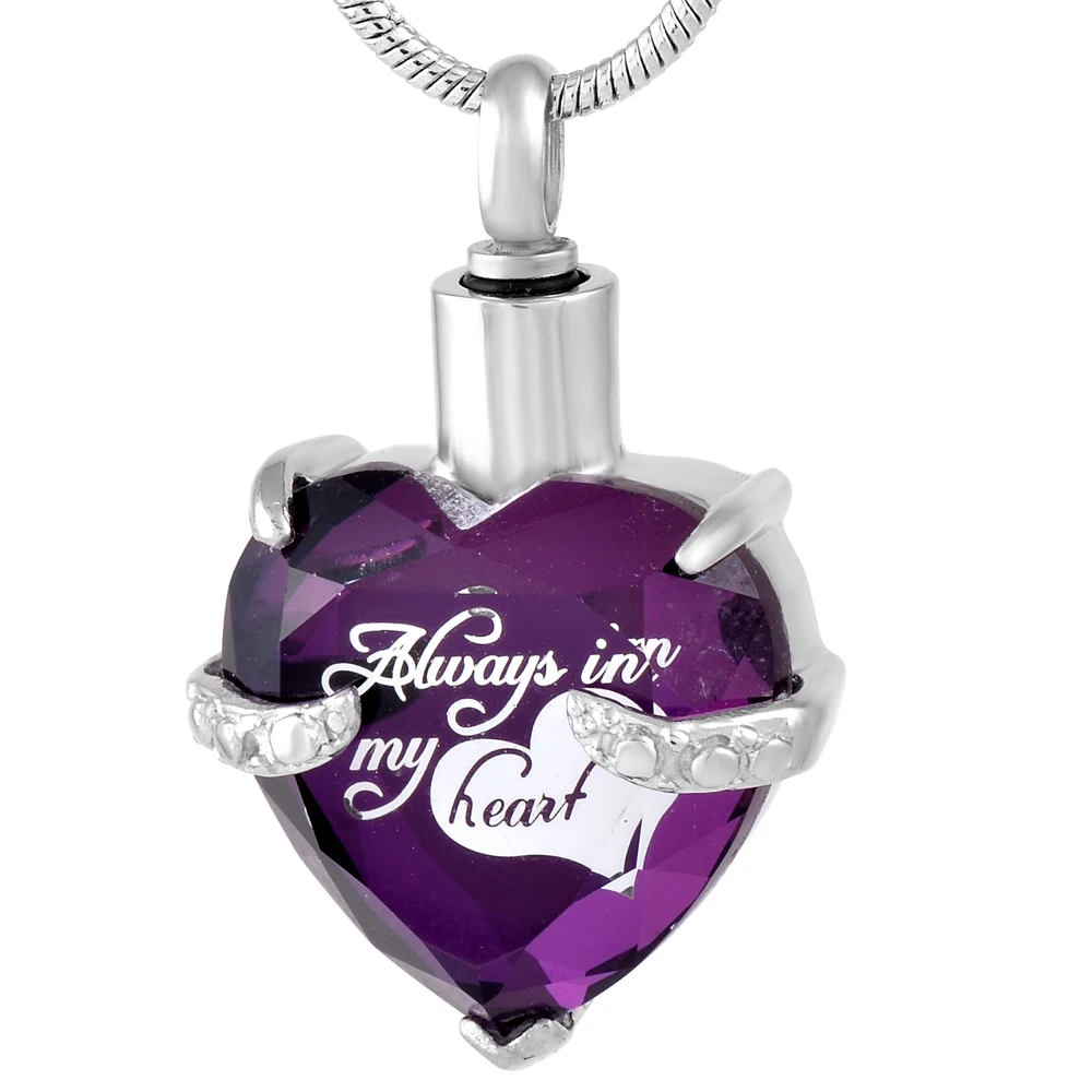 

IJD9790 Heart Crystal Engraved Always In My Heart Stainless Steel Memorial Urn Jewelry Cremation keepsake necklace for ashes