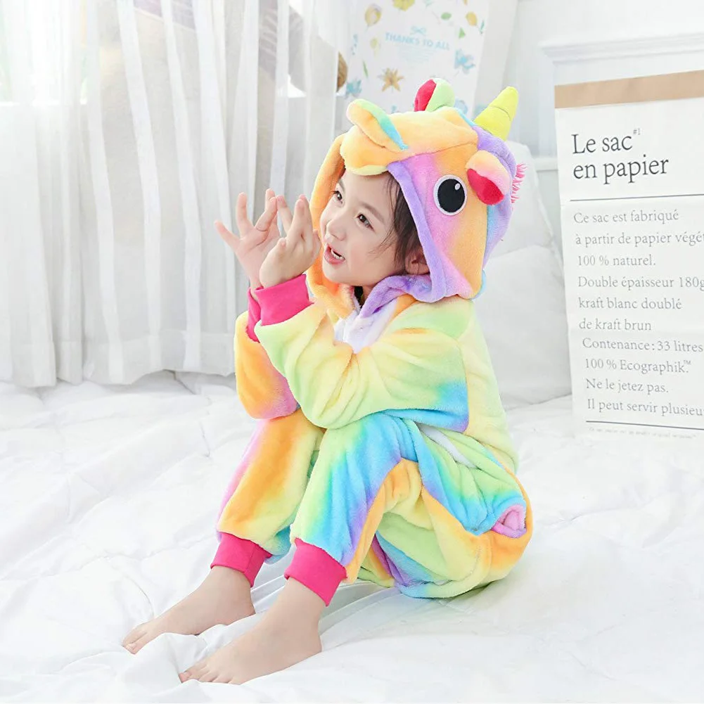 Детская Пижама комбинезон фланелевые пижамы с единорогом и бантиком для детей от