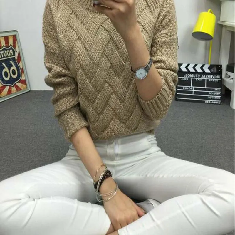 2018 Autumn Knitted Sweaters Women Ladies Female Winter Loose Pullover Warm Long Sleeve Big Size Sweater | Женская одежда