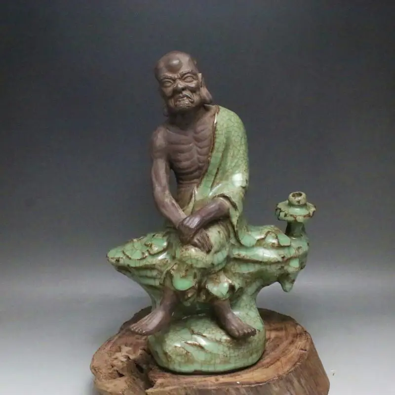 Старинная фарфоровая статуя старой династии песни зеленая глазурь скульптура