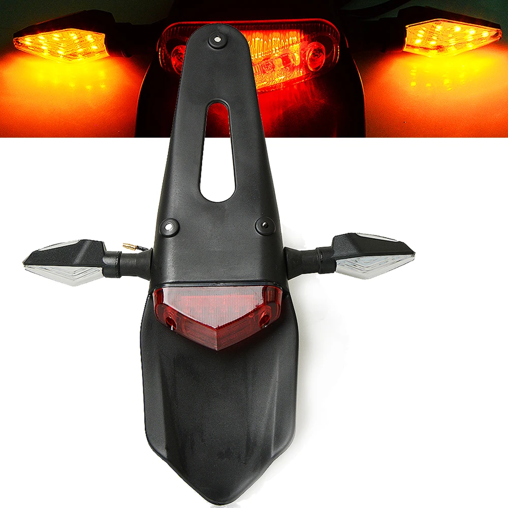 

Universal Dirt Bike Motorcycle Accessories Enduro Smoke Red Clear LED Rear For Fender Brake Tail Light With Turn Signals Lamp