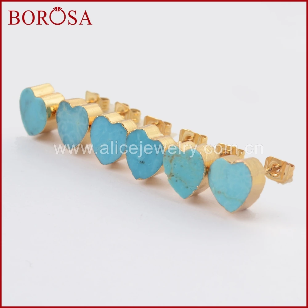 Женские серьги гвоздики BOROSA из 100% натурального голубого камня С Гальваническим