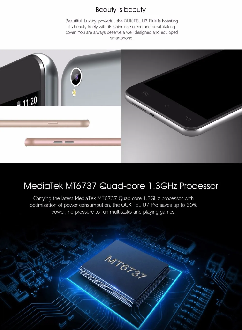 US Version OUKITEL U7 Plus Smartphone 5.5 inch Android 6.0 MTK6737 Quad Core 1.3GHz 2GB RAM 16GB ROM 2500mAh Cheap Phone LTE 4G | Мобильные