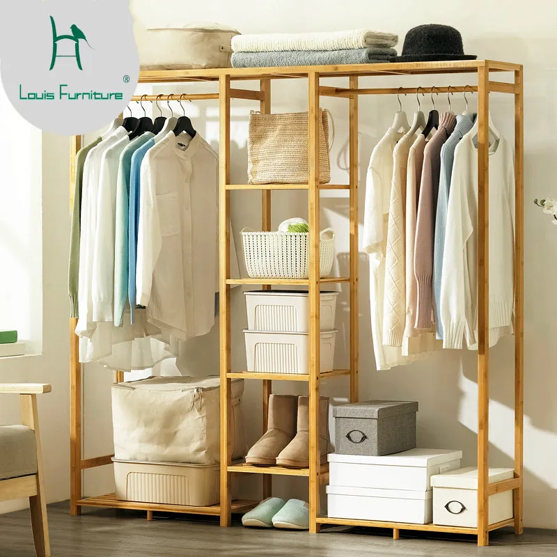 

Louis Fashion Coat Racks Wardrobe Economical Simple Modern Solid Wood Storage Cabinet.