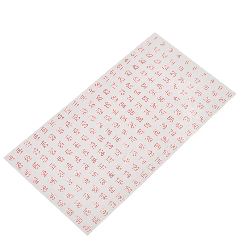 10 шт. пронумерованные этикетки от 1 до 200 наклеек с красным номером напечатанные