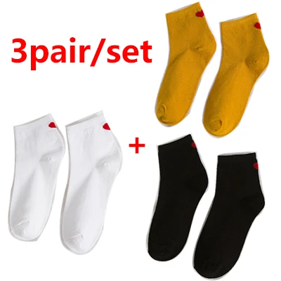 3pair 1/2/3 пары Для женщин носки-трубы средней высоты каблук с Harajuku милые красного цвета с принтом «сердце», женские Повседневное носки до лодыжки Демисезонный теплые толстые короткие носки - Цвет: 3pair