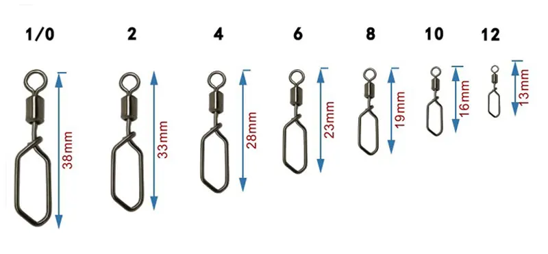 

[1000pcs] Fishing Swivels Swing Square Snap Rolling swivels Connector Fishing Accessory Size #1/0 To #10