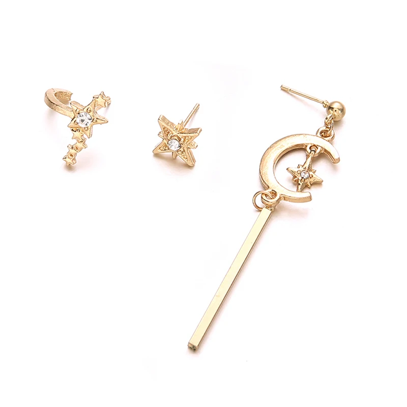 3 шт./компл. женские серьги-гвоздики в комплекте звезды и Луны неправильной формы