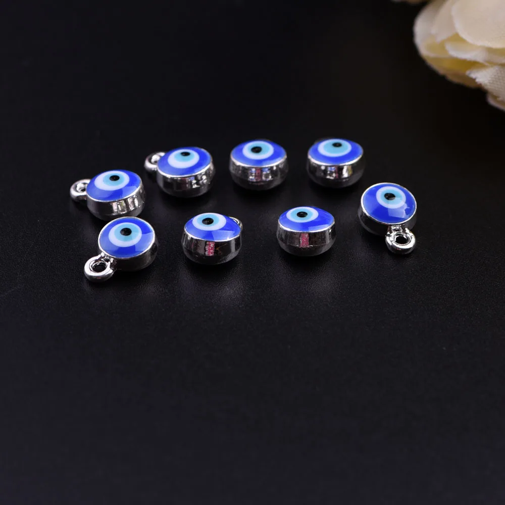 LEENAHAR 10pcs 7 мм Серебряный цвет Турецкий Дурной глаз Круглые бусины для
