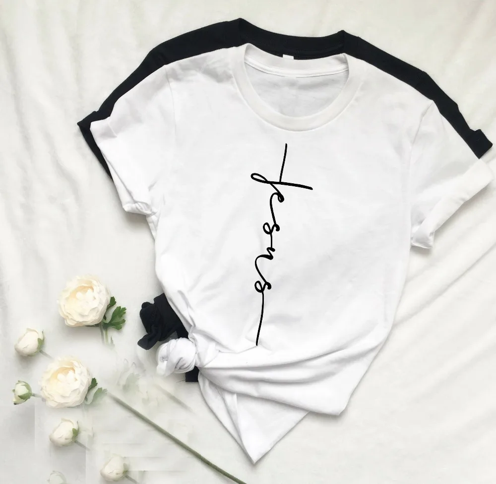 

Women Top Jesus Christian T-shirt Cross Graphic Fashion Unisex 90s Young Style Street Quote Camiseta Tumblr Aesthetic Shirt Tee
