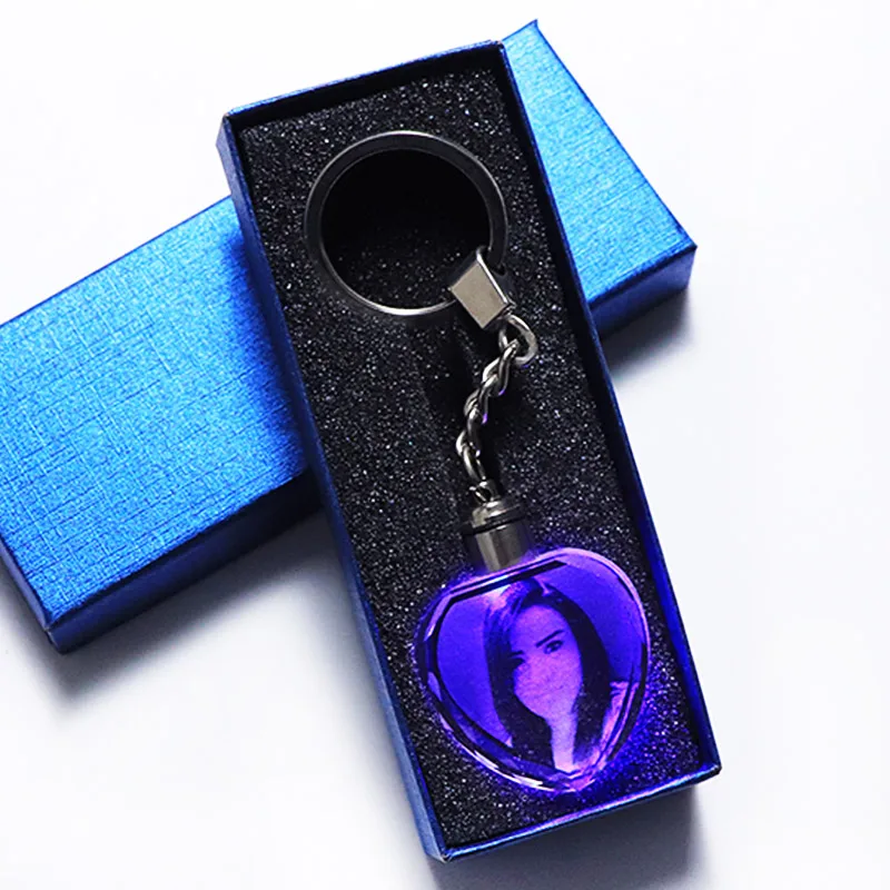 heart with box Персонализированные Свадебные сувениры K9 кристалл лазерная гравировка светодиодный светильник брелки украшения для фоторамки брелок дропшиппинг - Цвет: heart with box