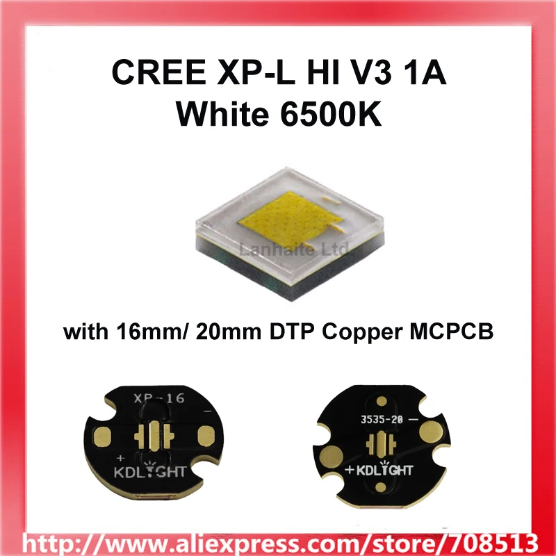 Cree XP L HI V3 1A белый 6500K светодиодный излучатель может с голой 16 мм/20 мм медная плата (1