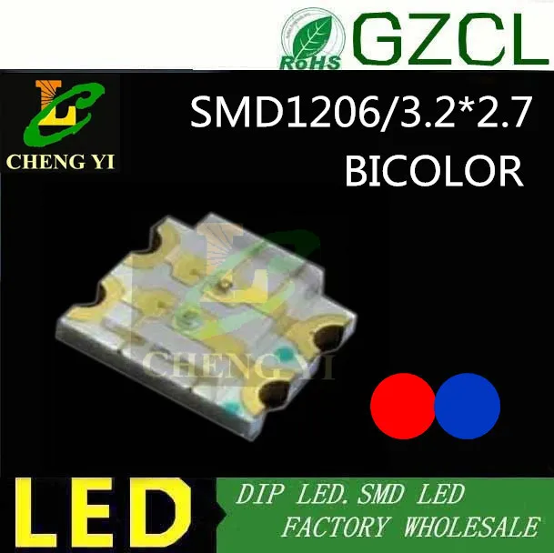200 шт. красный и синий биколор 1206 SMD LED диод 3 2*2 7 мм чип R2.0 2.2V B3.0 3.5|led superbright|led par38led