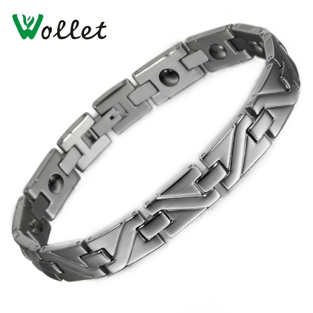 

Wollet 20.5cm Healing Magnetic Hematite Solid Germanium Stainless Steel Bracelet Bangle for Men