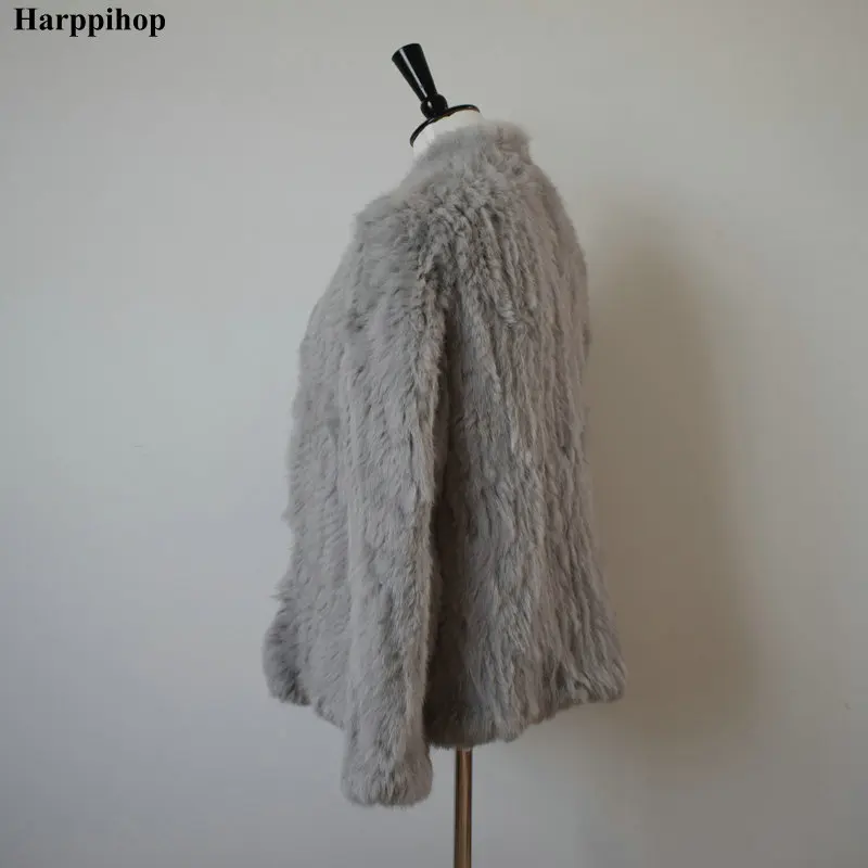 Harppihop пальто из натурального кроличьего меха женская натуральная куртка из натурального кроличьего меха жилет/куртки кроличья вязанная зимняя теплая куртка harppihop