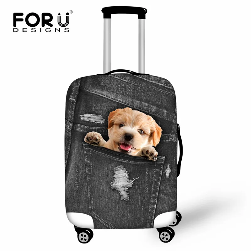 FORUDESIGNS/черный джинсовый плотный эластичный защитный чехол для багажа с принтом кошки и собаки для 18-30 дюймов, чехол для багажника, чехол для путешествий - Цвет: CC3318