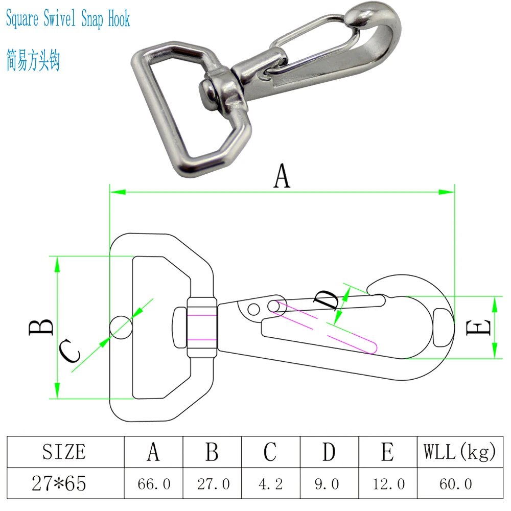 Stainless Steel Swivel-Eye Bolt Spring Snap Hook Square Ring Swivel Quick Hiking Camping Carabiner Pet Chains 10pcs | Обустройство