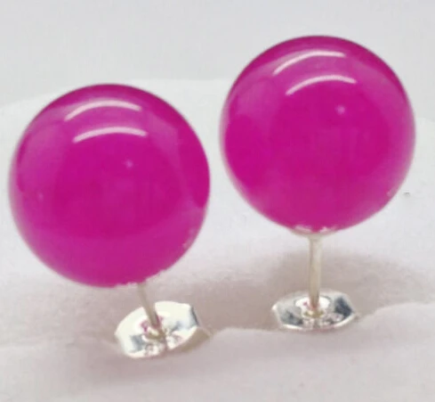 Новинка пара сережек гвоздиков 10 мм из натурального серебра фуксии|silver stud earrings|stud