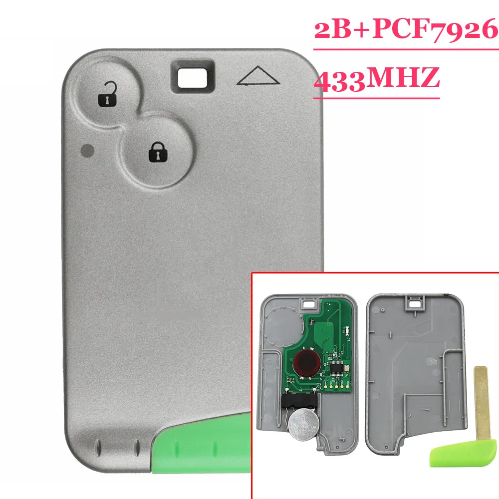 Большая скидка 2 кнопки 433 МГц pcf7926 чип Удаленная карта для Renault Laguna с зеленым лезвием без логотипа(1 шт