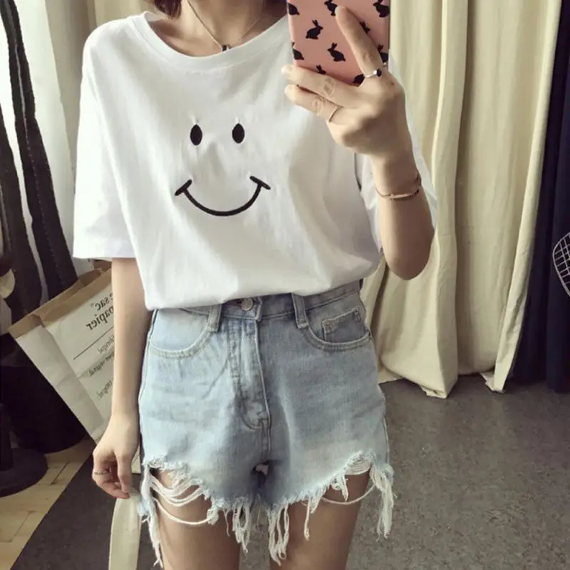 Женская свободная футболка Sweet Smile Повседневная с коротким рукавом W6 | одежда
