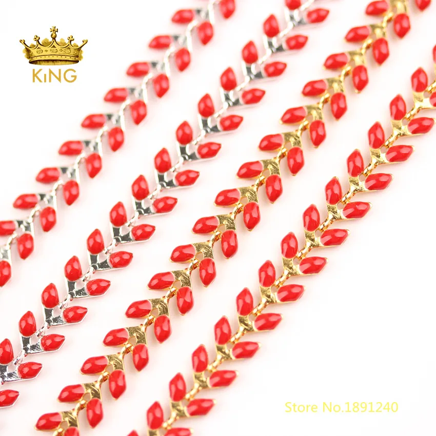 5meters Red Enamel Chevron Chains Beaded Choker Fine Jewelry Fishbone Epoxy Chain Spike Studded Copper Metal HX205 | Украшения и