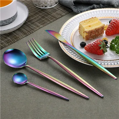 4PCS multicolor Высококачественный набор посуды из нержавеющей стали 304 в западном стиле, Высококачественная вилка, нож, десертная посуда, кухонная посуда - Цвет: 4PCS multicolor