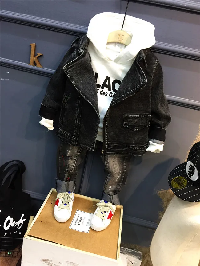 Children's Autumn Winter Clothing Set Cute Boys Denim Jacket + Hoodie Jeans 3pcs Suit Clothes 2-7years |